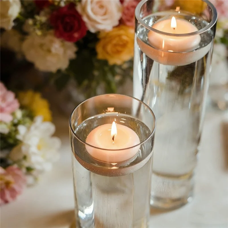 12Pcs Floating Candles 4.7cm Diameter Smokeless Water Floating Candles with 5-6 Hours Burning Time for Wedding Party Decoration - White