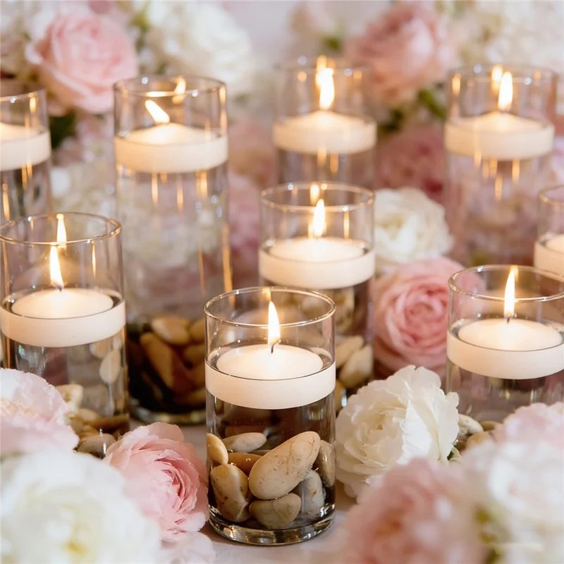 12Pcs Floating Candles 4.7cm Diameter Smokeless Water Floating Candles with 5-6 Hours Burning Time for Wedding Party Decoration - White