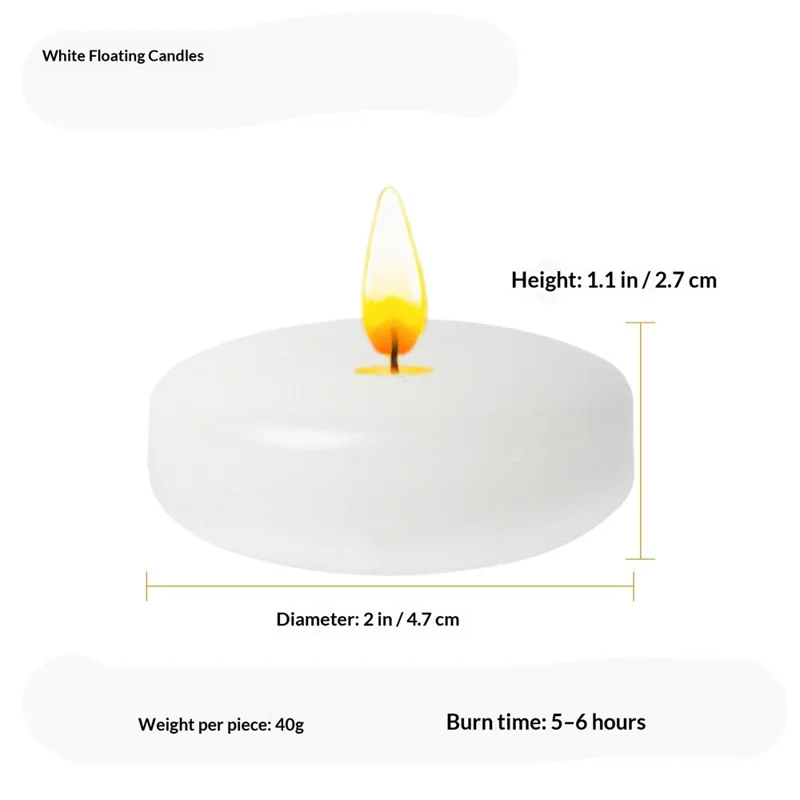 12Pcs Floating Candles 4.7cm Diameter Smokeless Water Floating Candles with 5-6 Hours Burning Time for Wedding Party Decoration - White