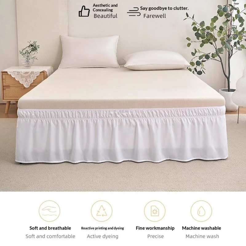 150x200+40cm Adjustable Bed Skirt Drop Length Elastic Band Dust-Proof Ruffle Pleated Bed Skirt - Pink