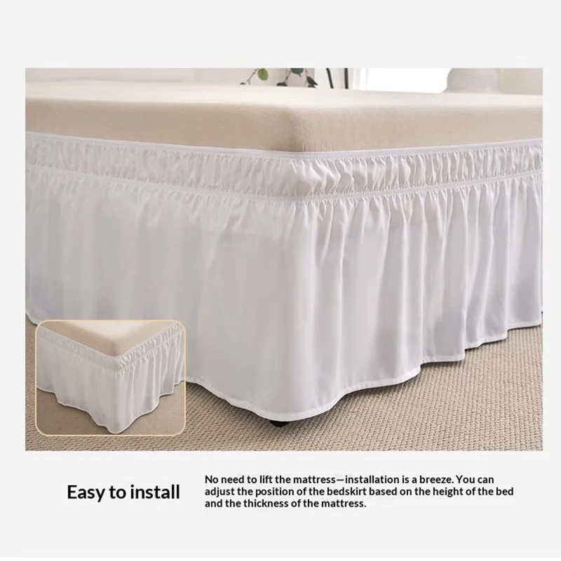 150x200+40cm Adjustable Bed Skirt Drop Length Elastic Band Dust-Proof Ruffle Pleated Bed Skirt - Pink