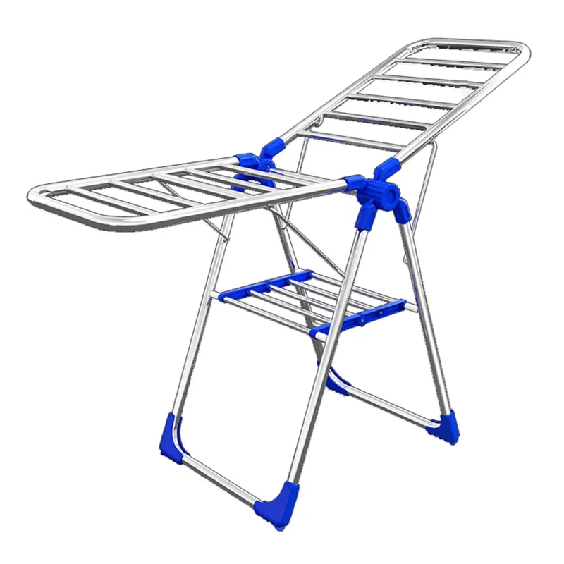 Séchoir pliable en acier inoxydable avec connecteur en plastique, 140 cm de long, usage intérieur extérieur, 18 tringles double couche