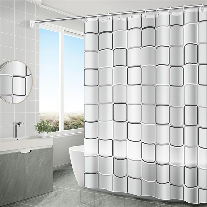 Cortina de Banho PEVA 180x180cm, Impermeável e Resistente ao Mofo, com 10 Ganchos - Xadrez