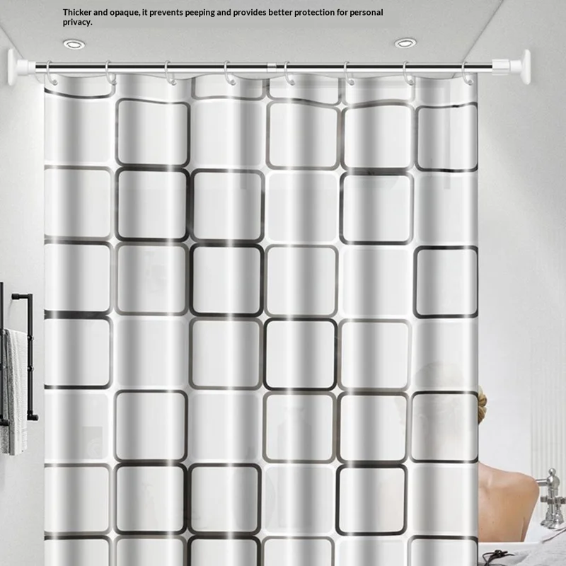 180x200cm Cortina de Banho PEVA Impermeável Resistente ao Mofo com 10 Ganchos - Xadrez