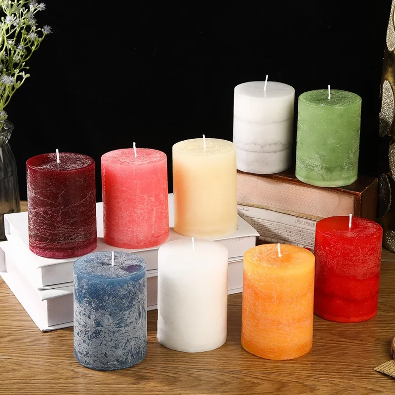 2Pcs Retro Colorful Cylinder Candles Smokeless Scented Home Decorative Candles for Birthday Wedding Party - Blue