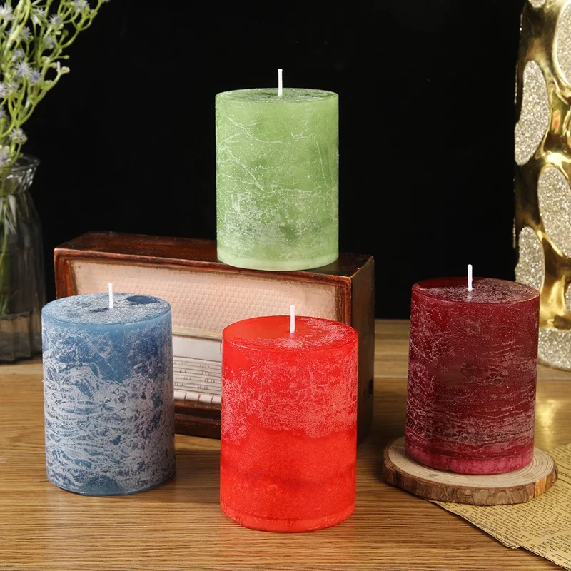 2Pcs Retro Colorful Cylinder Candles Smokeless Scented Home Decorative Candles for Birthday Wedding Party - Blue