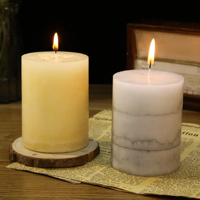 2Pcs Retro Colorful Cylinder Candles Smokeless Scented Home Decorative Candles for Birthday Wedding Party - Blue