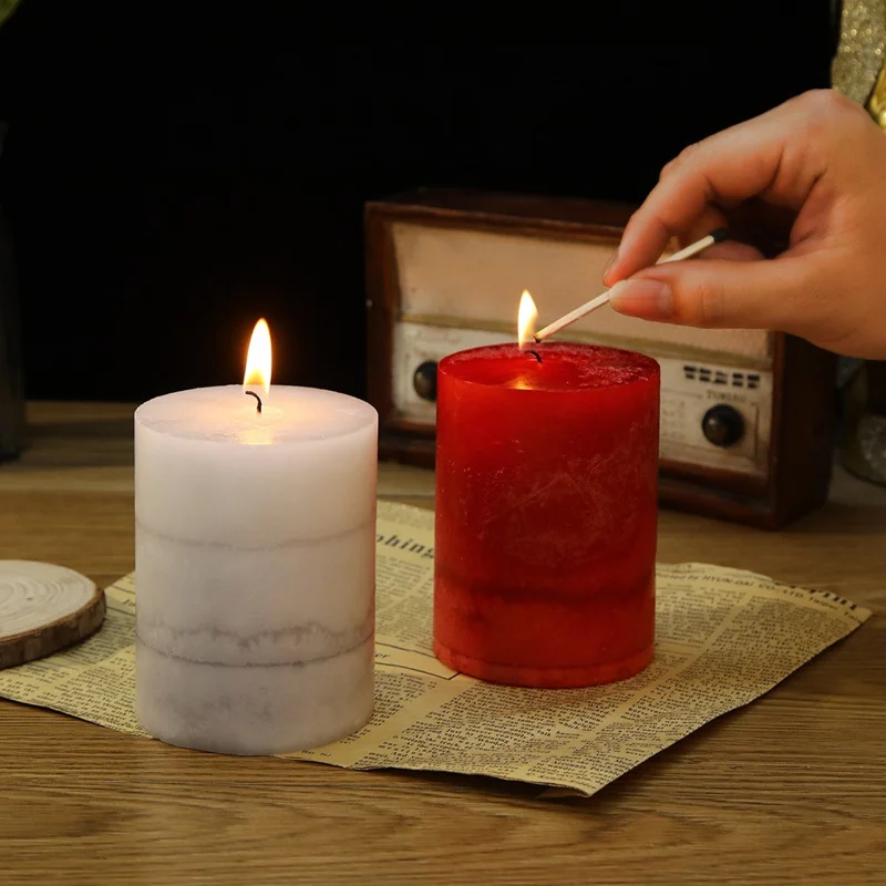 2Pcs Retro Colorful Cylinder Candles Smokeless Scented Home Decorative Candles for Birthday Wedding Party - Blue