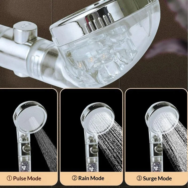 3-Modi-Negativ-Ionen-Duschkopf Handdusche mit Filter Drucksteigerung Wassersparfunktion Ein-Klick-Stopp