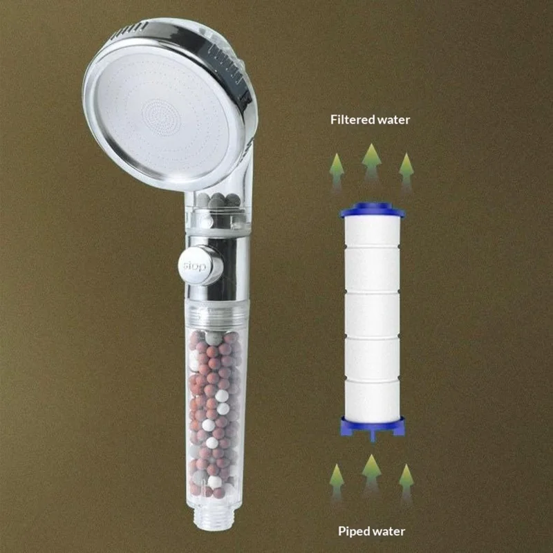 3-Modi-Negativ-Ionen-Duschkopf Handdusche mit Filter Drucksteigerung Wassersparfunktion Ein-Klick-Stopp