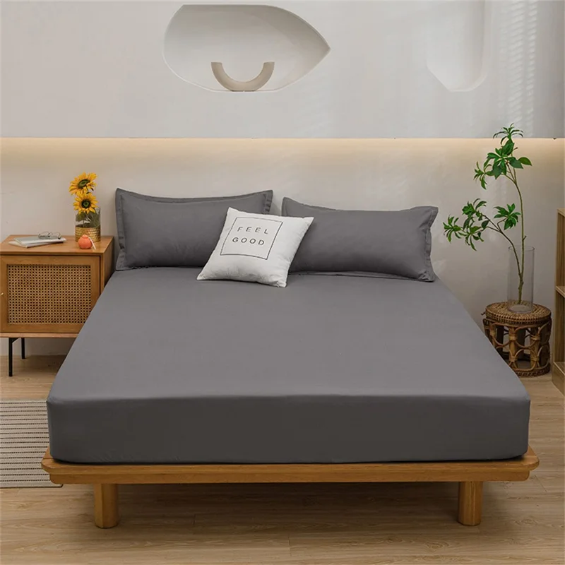 Housse de matelas 90x200 cm, drap housse uni, protection anti-poussière, couverture complète 360 degrés avec élastique - Gris foncé