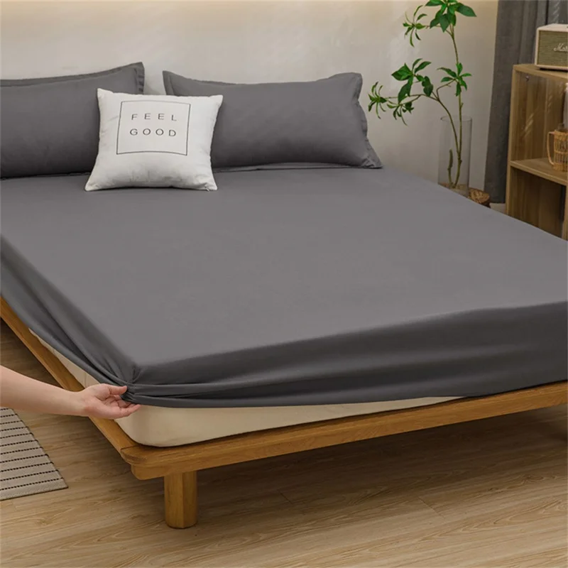Housse de matelas 150x200 cm, drap housse uni, protection intégrale 360 degrés, anti-poussière, couleur gris foncé