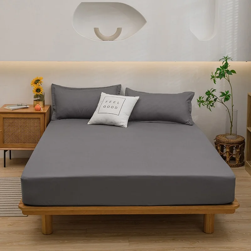 Housse de matelas 200x220 cm, drap housse uni, couverture intégrale anti-poussière avec élastique 360 degrés - Gris foncé