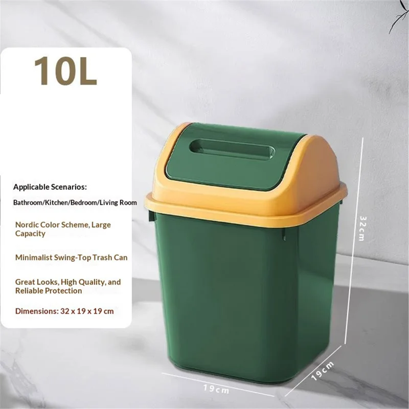10L Schwenkdeckel-Müllbehälter aus PP-Material, versiegelte Deckelautomatik, Abfalleimer für Badezimmer, Küche, Schlafzimmer – Grün