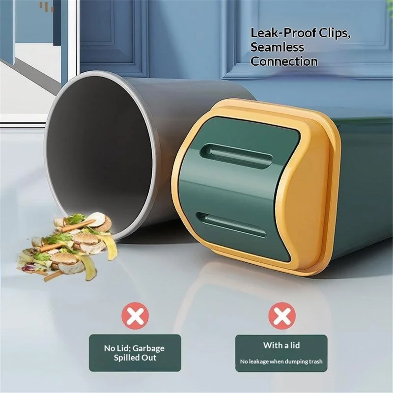 10L Schwenkdeckel-Müllbehälter aus PP-Material, versiegelte Deckelautomatik, Abfalleimer für Badezimmer, Küche, Schlafzimmer – Grün