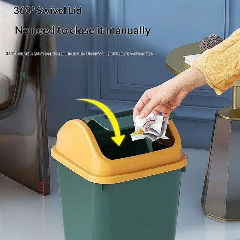 10L Schwenkdeckel-Müllbehälter aus PP-Material, versiegelte Deckelautomatik, Abfalleimer für Badezimmer, Küche, Schlafzimmer – Grün