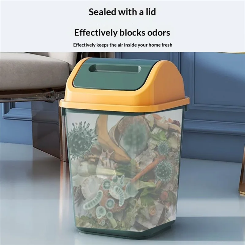10L Schwenkdeckel-Müllbehälter aus PP-Material, versiegelte Deckelautomatik, Abfalleimer für Badezimmer, Küche, Schlafzimmer – Grün