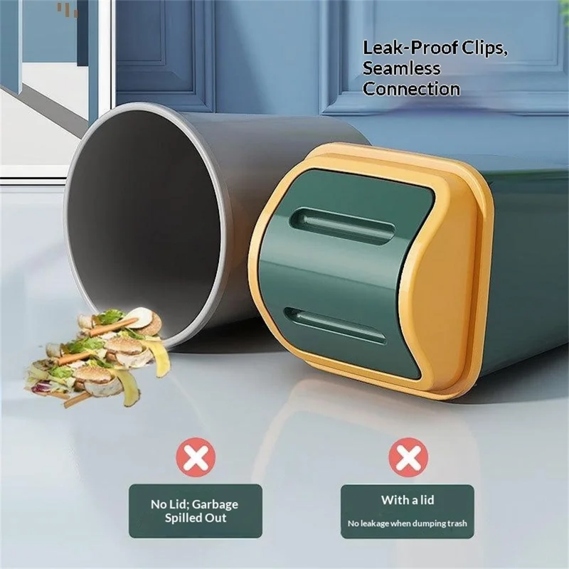 Papel de Lixo 14L com Tampa Basculante Grande Capacidade Cesto de Lixo em Plástico para Cozinha Casa de Banho Sala de Estar Quarto - Verde