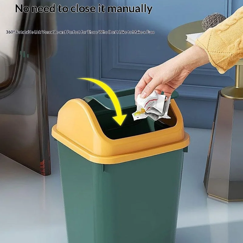 Papel de Lixo 14L com Tampa Basculante Grande Capacidade Cesto de Lixo em Plástico para Cozinha Casa de Banho Sala de Estar Quarto - Verde