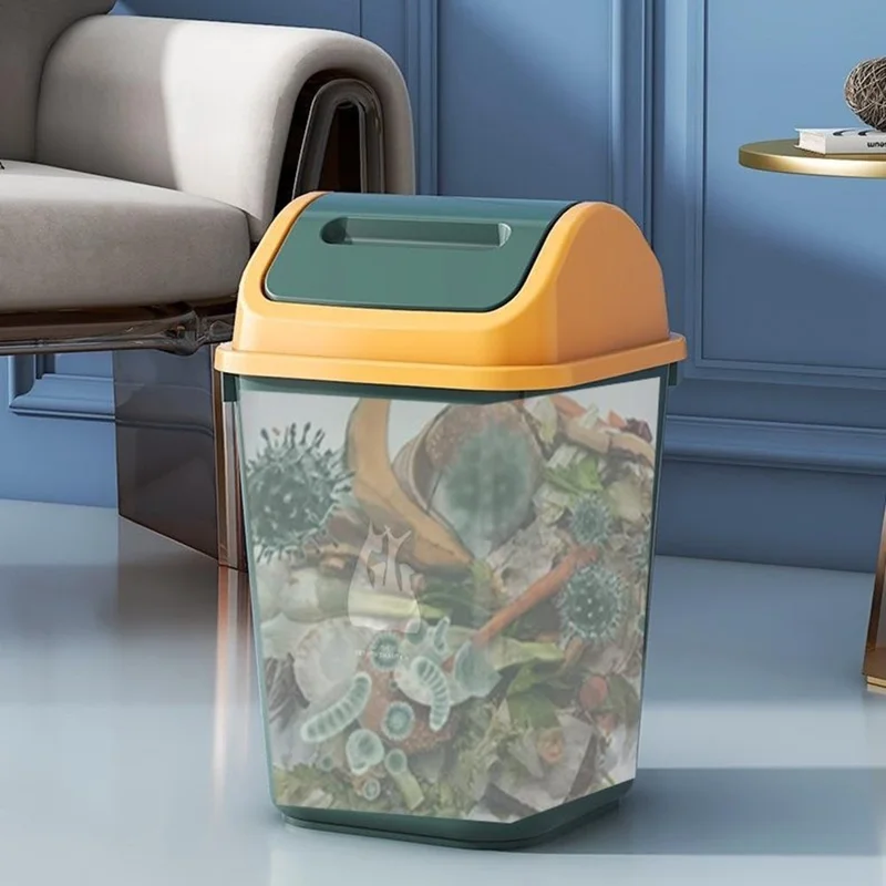 Papel de Lixo 14L com Tampa Basculante Grande Capacidade Cesto de Lixo em Plástico para Cozinha Casa de Banho Sala de Estar Quarto - Verde
