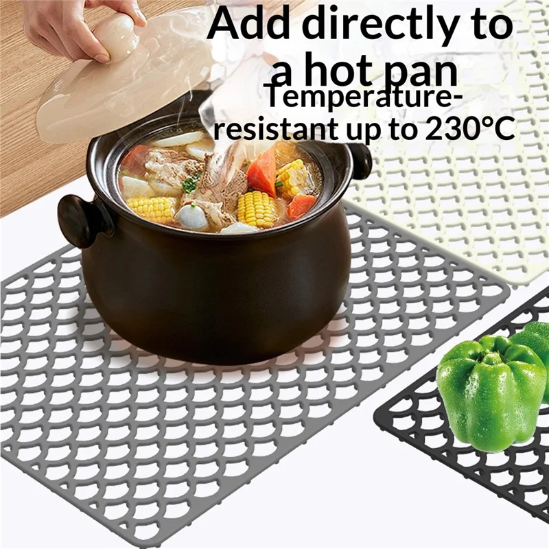 Size S 42x31cm Silicone Kitchen Sink Mat Anti-Slip Heat Resistant Hollow Drain Pad (FDA Certified) - Grey