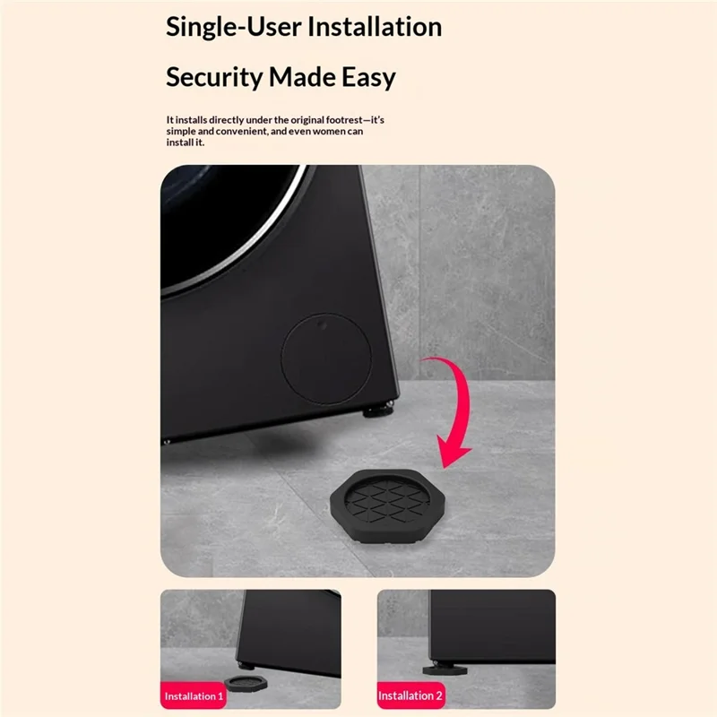 4 pièces de tampons en silicone pour machine à laver, tampons antidérapants anti-vibration et d'absorption des chocs, capacité de charge 150 kg - Noir