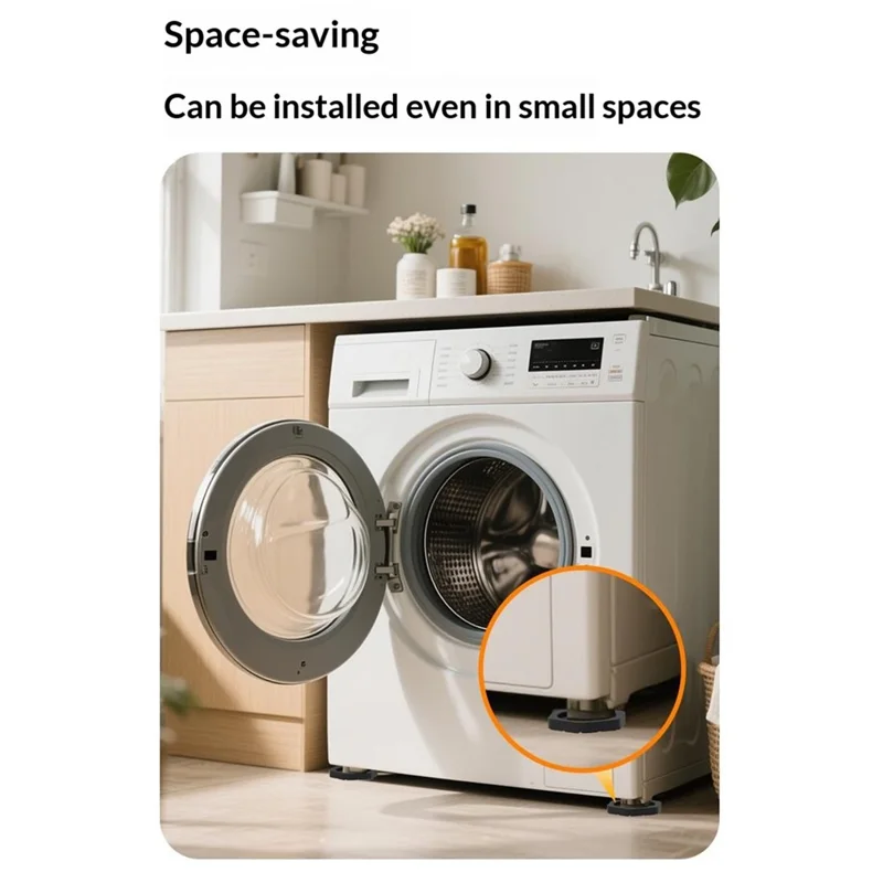 4 pièces de tampons en silicone pour machine à laver, tampons antidérapants anti-vibration et d'absorption des chocs, capacité de charge 150 kg - Noir
