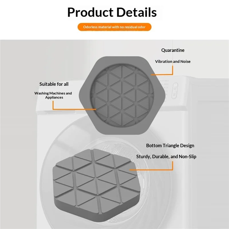 4 pièces de tampons en silicone pour machine à laver, tampons antidérapants anti-vibration et d'absorption des chocs, capacité de charge 150 kg - Noir