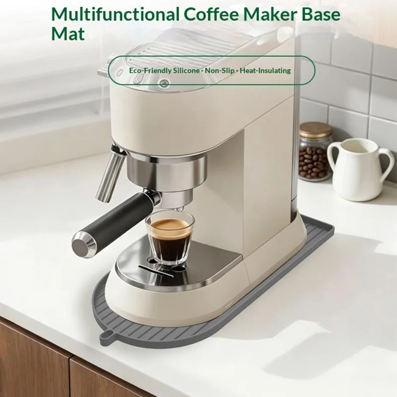 Almofada de Base para Máquina de Café em Silicone Anti-derrapante com Isolamento Térmico e Tabuleiro de Rejeição - Cinzento