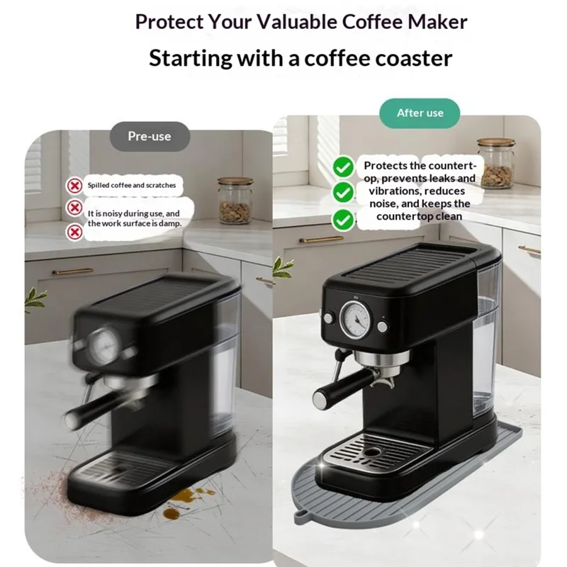 Almofada de Base para Máquina de Café em Silicone Anti-derrapante com Isolamento Térmico e Tabuleiro de Rejeição - Cinzento