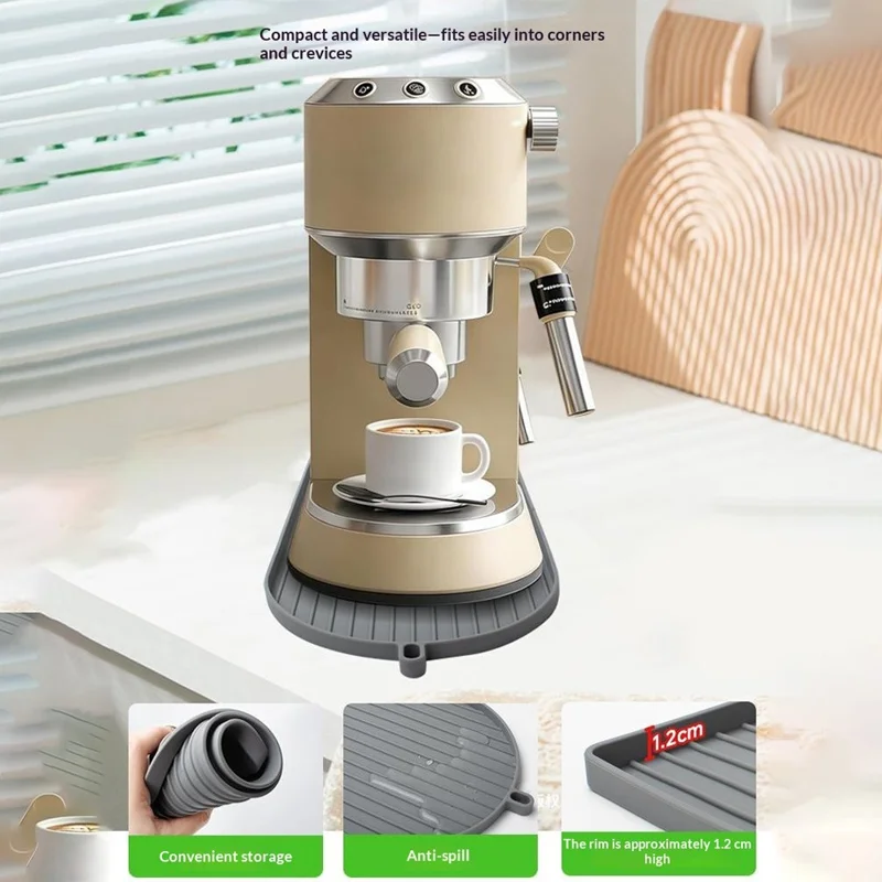 Almofada de Base para Máquina de Café em Silicone Anti-derrapante com Isolamento Térmico e Tabuleiro de Rejeição - Cinzento