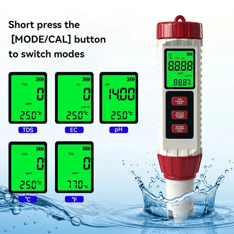MF-X41 4-в-1 тестер качества воды, измеритель TDS, EC, pH и температуры для бассейнов и аквариумов