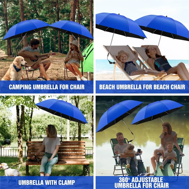 Solid Color Chair Umbrella with Clamp 360 Degree Adjustable UV Protection Outdoor Beach Camping Umbrella - Sapphire