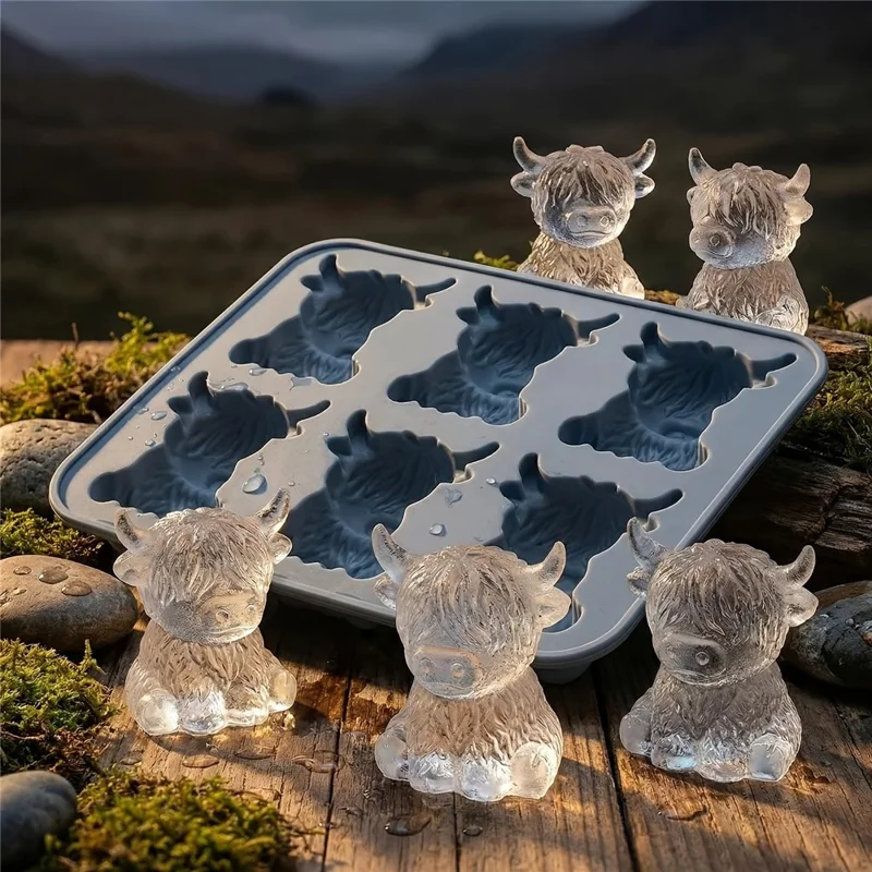 Forma de Gelo de Vaca Highland 6 Células, Molde em Silicone Alimentar 3D para Chocolate, Doces, Geleia (Sem BPA, Sem FDA) - Azul