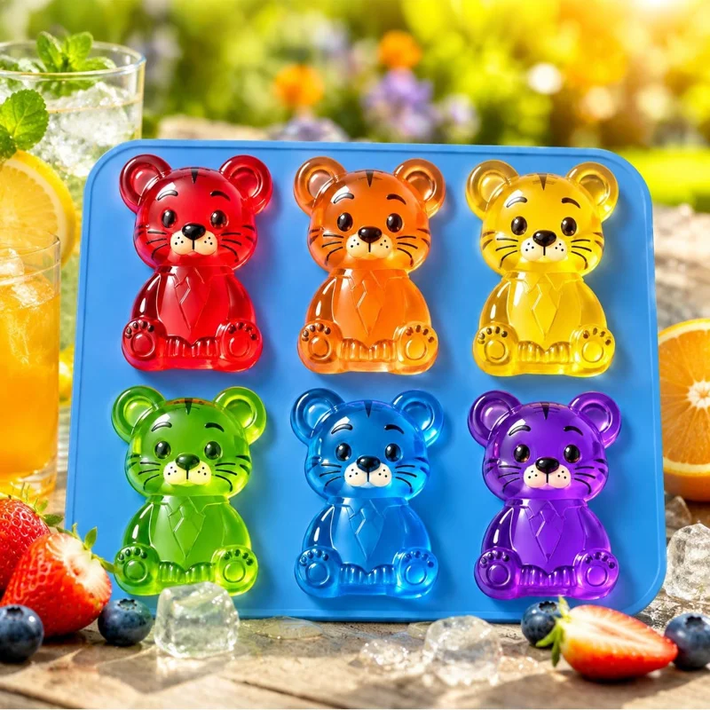 6 Grids Bear Ice Cube Tray Food Grade Silicone Ice Mold for Chocolate Jelly Pudding Baking (BPA Free, No FDA) - Pink