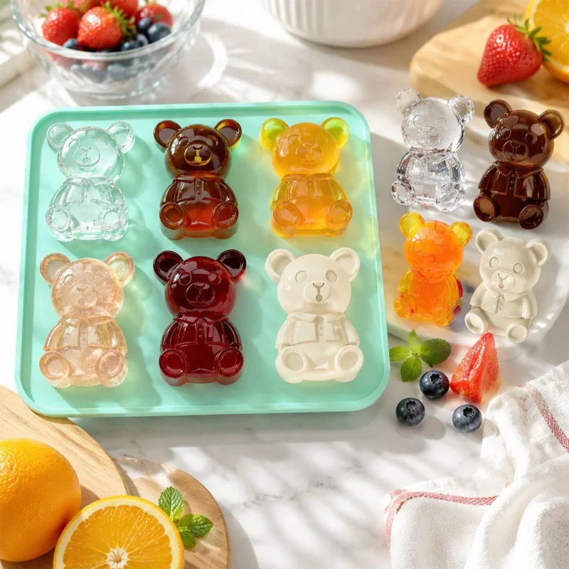 6 Grids Bear Ice Cube Tray Food Grade Silicone Ice Mold for Chocolate Jelly Pudding Baking (BPA Free, No FDA) - Pink