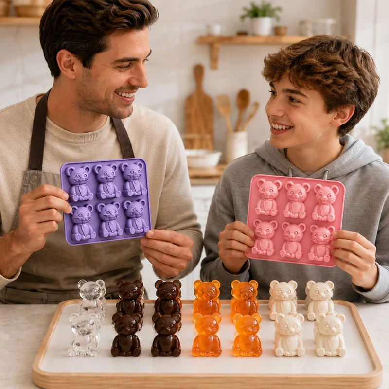 6 Grids Bear Ice Cube Tray Food Grade Silicone Ice Mold for Chocolate Jelly Pudding Baking (BPA Free, No FDA) - Pink
