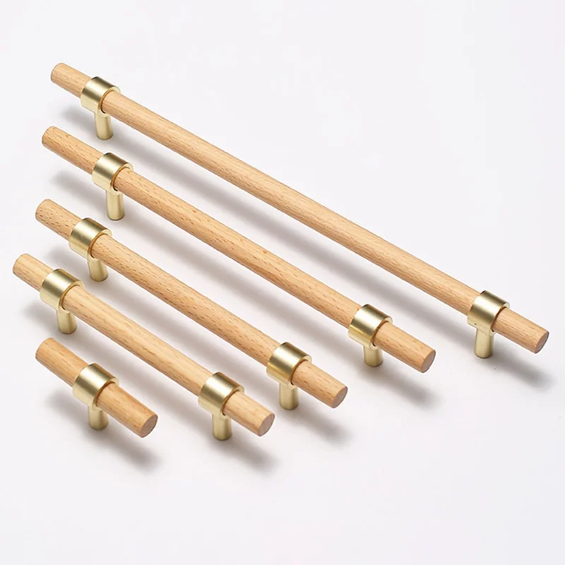 7 x 25mm Screw Modern Kitchen Storage Cabinet Pulls Brass Handles Drawer Door Wood Knobs - Beech / Single Hole