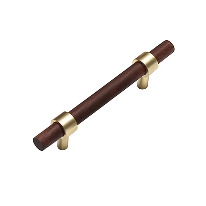 7 x 25mm Screw Pull Drawer Door Knob Wood+Brass Closet Furniture Handle Cupboard Cabinet Handle - Black Walnut / 96mm