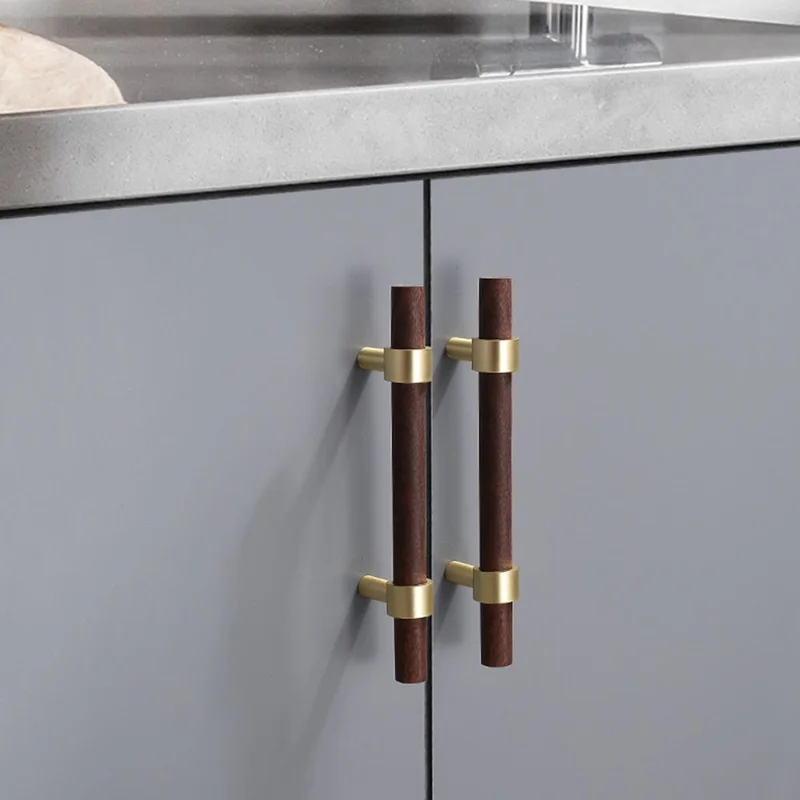 7 x 25mm Screw Pull Drawer Door Knob Wood+Brass Closet Furniture Handle Cupboard Cabinet Handle - Black Walnut / 96mm