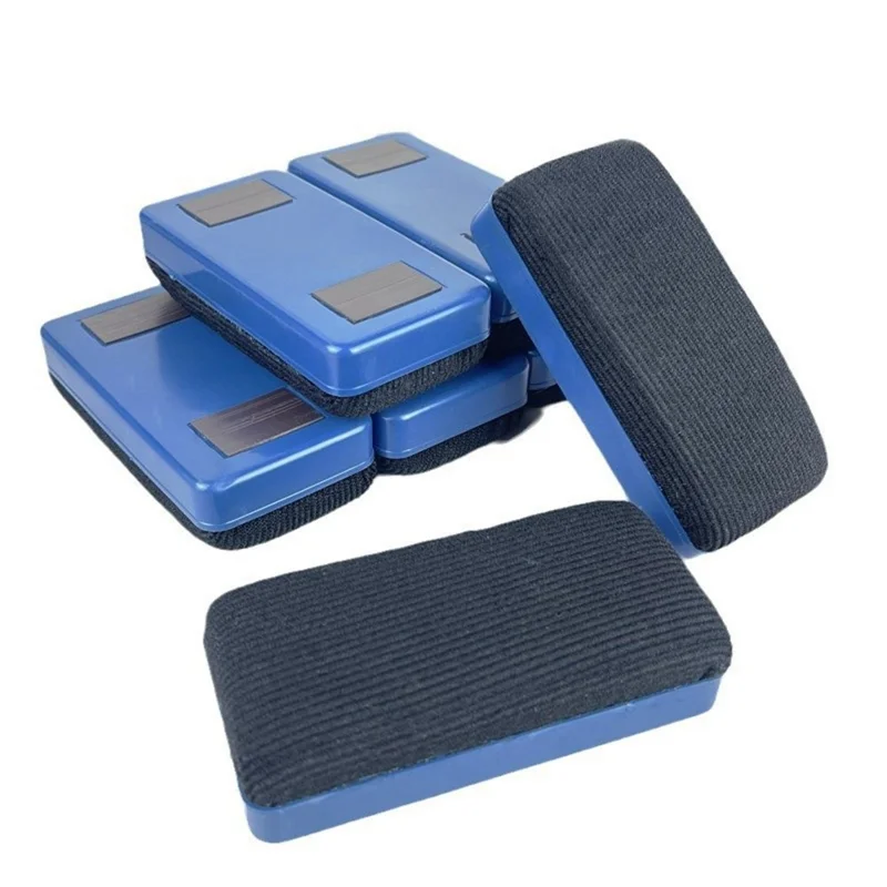 Gomme de tableau blanc magnétique 10,5 cm coque en plastique surface en tissu effaçage à sec pour bureau école - Bleu+Noir