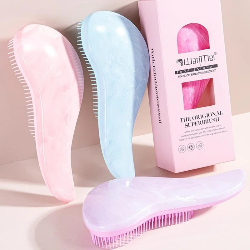 WANMEI Detangling Hair Brush Mixed-Length Teeth Marble Texture Comb - Rose