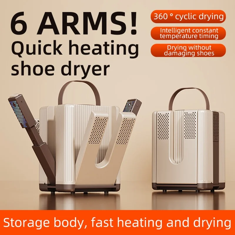 HXQ-10 6-Arm Shoe Dryer with Timer 200W 48 Degree Celsius Constant Temperature Foldable Dehumidifying Machine - EU Plug