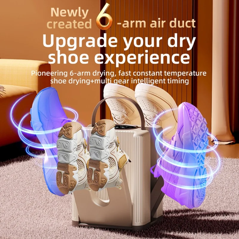 HXQ-10 6-Arm Shoe Dryer with Timer 200W 48 Degree Celsius Constant Temperature Foldable Dehumidifying Machine - EU Plug