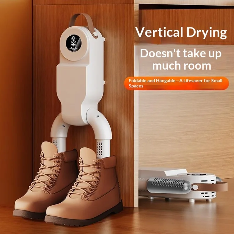 HXQ-07 Shoe Dryer 130W 48 Degree Celsius Constant Temperature 3D Hot Air Circulation Foldable with Smart Timer - White / EU Plug