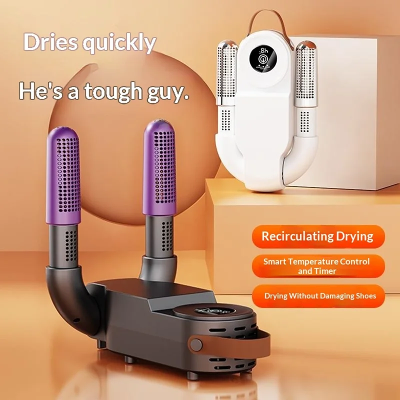 HXQ-07 Shoe Dryer 130W 48 Degree Celsius Constant Temperature 3D Hot Air Circulation Foldable with Smart Timer - White / EU Plug