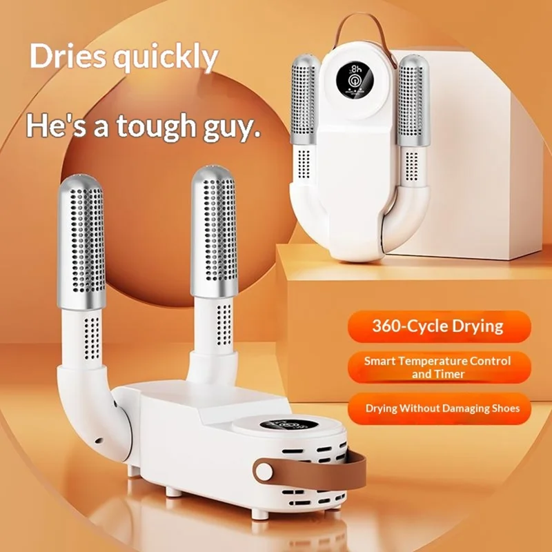 HXQ-07 Shoe Dryer 130W 48 Degree Celsius Constant Temperature 3D Hot Air Circulation Foldable with Smart Timer - White / EU Plug