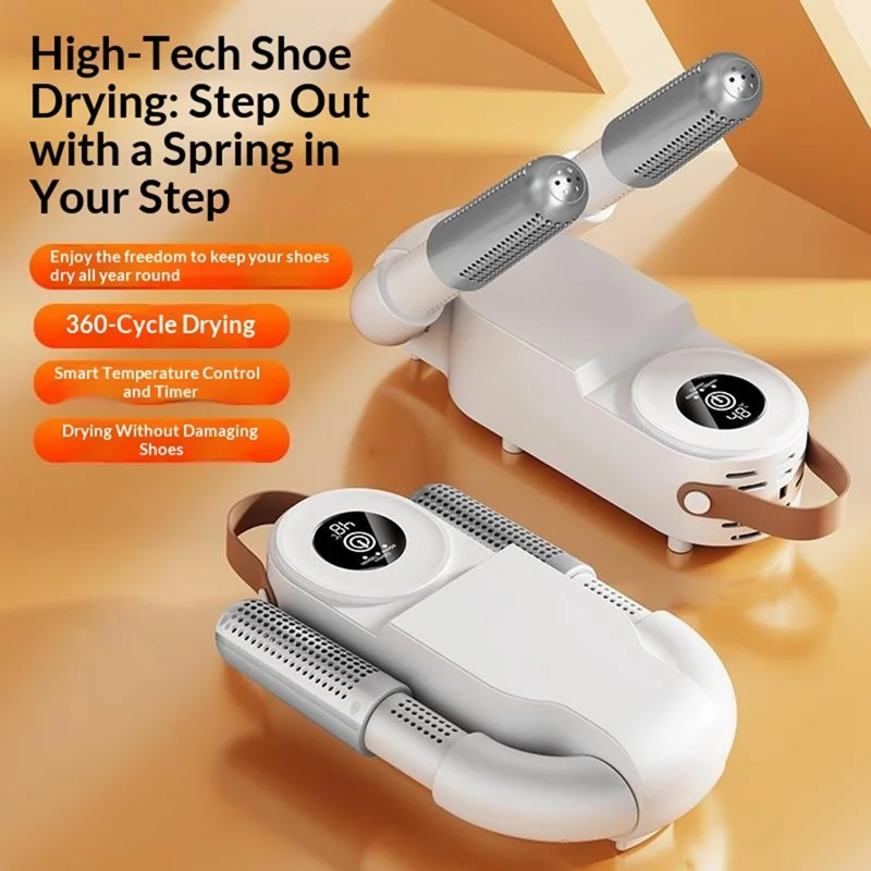 HXQ-07 Shoe Dryer 130W 48 Degree Celsius Constant Temperature 3D Hot Air Circulation Foldable with Smart Timer - White / EU Plug