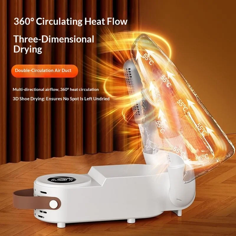 HXQ-07 Shoe Dryer 130W 48 Degree Celsius Constant Temperature 3D Hot Air Circulation Foldable with Smart Timer - White / EU Plug