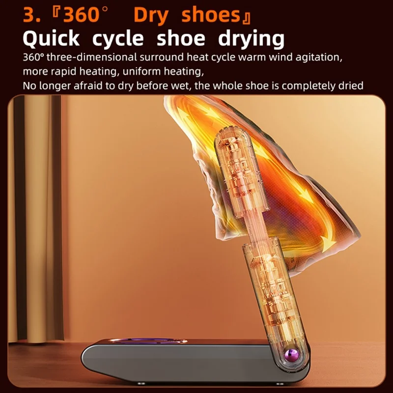HXQ-02 360 Degree Circulation Foldable Electric Shoe Dryer 48 Degree Celsius Thermostat with Timer - Grey / EU Plug